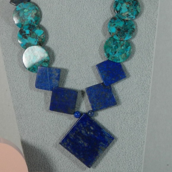 Jay King Mine Finds w Round Shaped Turquoise w/ Lapis Triangle Bead Necklace 925 - Picture 10 of 10